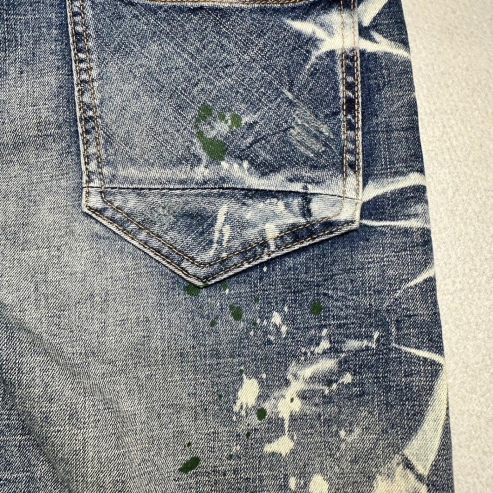 AKOO Slim Fit Jeans Mens 30 Blue Acid Wash Paint Splatter Streetwear Denim - Picture 11 of 15